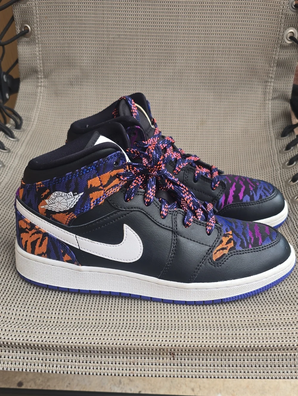 Nike Air Jordan High-Top Sneakers in Black with Purple & Blue Pattern